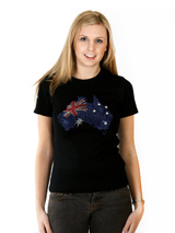 Australia GlamourGlitz Flag Women's T-Shirt - Exclusive GlamourGlitz ''Mommy and Me'' Women's T-Shirt.  Designed with a full Australian Flag design, crafted with Red, Silver and Blue Rhinestuds that catch a sparkle in the light. Whether you wear this to match up with your pet or just on it's own, you can be sure you are wearing a unique design....