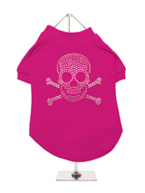 Skull & Crossbones GlamourGlitz Dog T-Shirt - Exclusive GlamourGlitz 100% Cotton Dog T-Shirt. Embellished with a Skull and Crossbones design and crafted with Pink and Silver Rhinestuds that catch a sparkle in the light. Wear on it's own or match with a GlamourGlitz ''Mommy and Me'' Women's T-Shirt to complete the look.