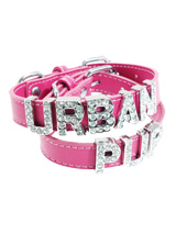 Fuschia Leather Personalised Dog Collar (Diamante Letters) - Fuschia Leather Personalised Dog Collar (Diamante Letters)