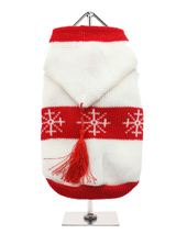 White Snowflake Sweater with Hood - We all know that a dog is not just for Christmas and neither is this  fantastic Winter hoodie, ideal for wearing right now and will still look  the part on Christmas day. Can there be anything more seasonal than this  fantastic snowflake sweater with hood and red tassle, it's fun, it's warm,  it's s...