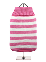 Pink & White Candy Stripe Sweater - Nothing spells out fun more than a candy stripe sweater, on these cold 
days and nights it brings a ray of sunshine into dull days. But it has 
to be practical and keep the wearer snug and warm which it does with 
style and panache.