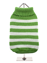 Green & White Candy Stripe Sweater - Nothing spells out fun more than a candy stripe sweater, on these cold 
days and nights it brings a ray of sunshine into dull days. But it has 
to be practical and keep the wearer snug and warm which it does with 
style and panache.