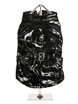 Black Waterproof Trench Coat  - This iconic high gloss trench coat is a key piece for any winter wardrobe and represents an exciting twist on this classic wardrobe staple. It is 100% waterproof with a leash hole to allow a harness to be worn underneath the coat. This sophisticated yet practical trench coat has a fully adjustable b...