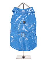 Blue Waterproof Trench Coat  - This iconic high gloss trench coat is a key piece for any winter wardrobe and represents an exciting twist on this classic wardrobe staple. It is 100% waterproof with a leash hole to allow a harness to be worn underneath the coat. This sophisticated yet practical trench coat has a fully adjustable b...