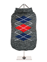 Charcoal Grey / Red Argyle Sweater - Knitted Charcoal Grey / Red Argyle sweater with a red and blue diamond  pattern. The Argyle pattern has seen a resurgence in popularity in the  last few years due to its adoption by Stuart Stockdale in collections  produced by luxury clothing manufacturer, Pringle of Scotland. The rich  Scottish her...