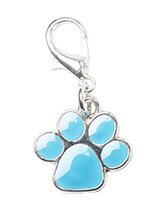 Blue Enamel Paw Dog Collar Charm - This beautiful Blue Enamel Paw Dog Collar Charm is the perfect accessory for your pampered pet! Attaches to any collar's D-ring with a lobster clip. If you have girl then we have one in pink.