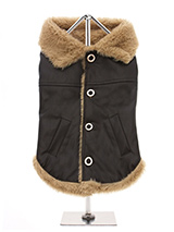 Brown Leather Flying Jacket  - Our Luxury Brown Faux Leather Flying Jacket has to be the ultimate in dog coats. Made famous by the fighter pilots of World War 2 and they have been in demand ever since. The front buttons make it very easy to take on and off while, the faux fur edging and pockets give it a real authentic look and f...