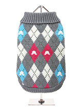 Grey & Pink Argyle Sweater - Our knitted Grey and Pink Argyle Sweater features a red, blue and white  diamond pattern. The Argyle pattern has seen a resurgence in popularity  in the last few years due to its adoption by Stuart Stockdale in  collections produced by luxury clothing manufacturer, Pringle of  Scotland. The rich Sco...