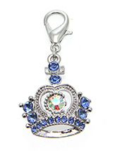 Czarina Crown Dog Collar Charm - Designed in the style of the crowns of the Imperial Russian Court this beautiful charm features 25 blue and one large diamant crystals. Attaches to any collar's D-ring with a lobster clip. Measures approx. 1'' / 2.5cm wide.