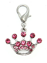 Princess Pink Crown Dog Collar Charm - A nice charm just right for your own little princess. Fun and stylish, a wonderful way of showing off your own individual flair. This crown shaped pendant features 15 Crystals set in silver coloured plated alloy. Attaches to any collar's D-ring with a lobster clip. Measures approx. 1'' - 2.5cm wide.