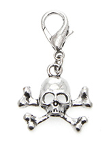 Skull & Crossbones Dog Collar Charm - Skulls never go out of style and this one in polished chrome is no exception. Match it up with our Skull and Crossbones Dog Collar Charm. Attaches to any collar's D-ring with a lobster clip. Measures approx. 1'' / 2.5cm wide.