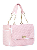 Katie Pet Carrier - A pet carrier and fashion statement all rolled into one! Our Katie Pet  Carrier is especially designed to help you look fabulous and make your  pet's journey as comfortable and as safe as possible. It has a  beautiful quilted outer with a mesh window at one end and another  across the top of the bag...