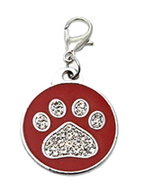 Red Enamel / Diamante Paw Dog Collar Charm - If you are looking for bling then look no further. Our Red Enamel / Diamante Paw Dog Collar Charm is encrusted with diamantes set against a beautiful red enamel background. It attaches to any collar's D-ring with a lobster clip. The perfect accessory to add bling to your dog's collar.