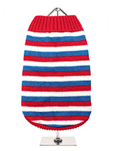 Red, White & Blue Striped Sweater - Step back in time with our multi striped sweater complete with the Boho  look of the 1970s.This in trend sweater is an exceptionally well-made  sweater that's durable as well as stylish and warm. This classic style  creates a distinctive look and just oozes quality.