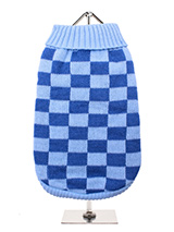 Checkerboard Blue Sweater - Inspired by the Mod Revival and Ska music movements of the 1970s, Urban  Pup presents this fantastically bold checkerboard knitted jumper. In a  dark/light blue all over check and contrast ribbed collar, cuff and Hem.  Creates a sharp look and a elasticated hem ensures a great fit from  front to bac...