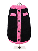 Black & Pink Mod Sweater - Urban Pup's 1960s Mod stripe panel cardigan conjures up images of 1960s  style. This cool knit pullover cardigan celebrates the revival of this  cool style. Cute purple faux buttons work perfectly against the classic  black wool blend fabric. A truly stylish Autumnal Vintage inspired  pullover cardi...