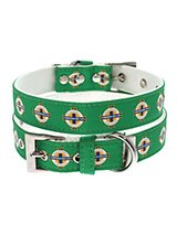 Northern Ireland Football Team Collar - Show off your team spirit with the Official Northern Ireland Retro Dog  Collar from Urban Pup. Crafted for both style and durability, this  lightweight yet robust collar is perfect for daily wear. It features  elegant chrome accents, including eyelets and the tip of the collar,  adding a touch of so...