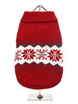 Red Snowflake Sweater - A beautiful knitted red vintage design sweater has a cute snowflake  pattern that is inspired by the landscape weather and culture of  Scandinavia. This sweater is a stylish yet practical way to keep your  dog warm. A high turtle neck and elasticated sleeves make this sweater  extra cosy and the vib...