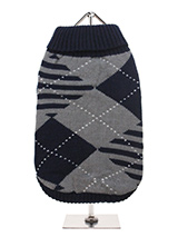 Blue / Grey Diamond Sweater - Our Blue/Grey Diamond Sweater Knitted grey sweater has a contrasting  blue/grey diamond pattern. This sweater is a stylish yet practical way  to keep your dog warm. A high turtle neck and elasticated sleeves make  this sweater extra cosy and will keep you dog warm.