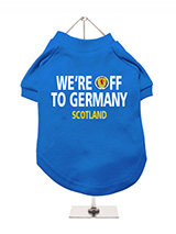 Scotland We're Off to Germany T-Shirt - Wallace Blue - Our Wallace Blue 'We're Off to Germany T-Shirt' says it all, Scotland  are back at the Euros for 2024. Scotland's impressive run of games in  the Euro 2024 qualifiers has been remarkable so this is the perfect way  for your dog to get in on the action when you are cheering them on. Made  from high q...