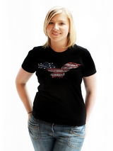 American Eagle GlamourGlitz Women's T-Shirt - Exclusive GlamourGlitz ''Mommy and Me'' Women's T-Shirt.  Designed with a soaring American Eagle, the National Emblem, crafted with Red, Silver and Blue Rhinestuds that catch a sparkle in the light. Whether you wear this to match up with your pet or just on it's own, you can be sure you are wearing...
