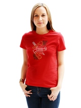Love Heart GlamourGlitz Women's T-Shirt - Exclusive GlamourGlitz ''Mommy and Me'' Women's T-Shirt.  With a symbolic heart tattoo design representing love and courage. Crafted from Red, Green, Silver and Gold Rhinestuds that catch a sparkle in the light. Whether you wear this to match up with your pet or just on it's own, you can be sure you...