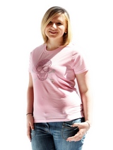 Skull & Crossbones GlamourGlitz Women's T-Shirt - Exclusive GlamourGlitz ''Mommy and Me'' Women's T-Shirt.  Embellished with a Skull and Crossbones design and crafted with Pink and Silver Rhinestuds that catch a sparkle in the light. Whether you wear this to match up with your pet or just on it's own, you can be sure you are wearing a unique design...