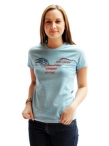 American Eagle GlamourGlitz Women's T-Shirt - Exclusive GlamourGlitz ''Mommy and Me'' Women's T-Shirt.  Designed with a soaring American Eagle, the National Emblem, crafted with Red, Silver and Blue Rhinestuds that catch a sparkle in the light. Whether you wear this to match up with your pet or just on it's own, you can be sure you are wearing...