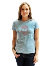 Skull & Crossbones GlamourGlitz Women's T-Shirt - Exclusive GlamourGlitz ''Mommy and Me'' Women's T-Shirt.  Embellished with a Skull and Crossbones design and crafted with Pink and Silver Rhinestuds that catch a sparkle in the light. Whether you wear this to match up with your pet or just on it's own, you can be sure you are wearing a unique design...