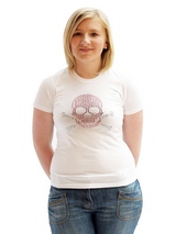 Skull & Crossbones GlamourGlitz Women's T-Shirt - Exclusive GlamourGlitz ''Mommy and Me'' Women's T-Shirt.  Embellished with a Skull and Crossbones design and crafted with Pink and Silver Rhinestuds that catch a sparkle in the light. Whether you wear this to match up with your pet or just on it's own, you can be sure you are wearing a unique design...