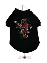 Love Heart GlamourGlitz Dog T-Shirt - Exclusive GlamourGlitz 100% Cotton Dog T-Shirt. With a symbolic heart tattoo design representing love and courage. Crafted with Red, Green, Silver and Gold Rhinestuds that catch a sparkle in the light. Wear on it's own or match with a GlamourGlitz ''Mommy and Me'' Women's T-Shirt to complete the loo...