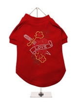 Love Heart GlamourGlitz Dog T-Shirt - Exclusive GlamourGlitz 100% Cotton Dog T-Shirt. With a symbolic heart tattoo design representing love and courage. Crafted with Red, Green, Silver and Gold Rhinestuds that catch a sparkle in the light. Wear on it's own or match with a GlamourGlitz ''Mommy and Me'' Women's T-Shirt to complete the loo...