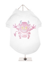 Little Devil GlamourGlitz Dog T-Shirt - Exclusive GlamourGlitz 100% Cotton Dog T-Shirt. A devilish T-Shirt for your little devil, a beautiful devil design crafted with Pink Rhinestuds that catch a sparkle in the light. Wear on it's own or match with a GlamourGlitz ''Mommy and Me'' Women's T-Shirt to complete the look.