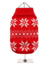 Red Snowflake Knitted Sweater  - A beautiful knitted red sweater with a cute snowflake pattern that is  inspired by the landscape weather and culture of Scandinavia. A  favourite on the ski slopes, this sweater is a stylish yet practical way  to keep your pup warm. 