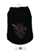 GlamourGlitz Love Heart Dog Hoodie - Exclusive GlamourGlitz 100% Cotton Hoodie. With a symbolic heart tattoo design representing love and courage. Crafted with Red, Green, Silver and Gold Rhinestuds that catch a sparkle in the light. Wear on it's own or match with a GlamourGlitz ''Mommy and Me'' Women's T-Shirt to complete the look.