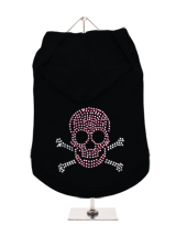 GlamourGlitz Skull & Crossbones Dog Hoodie - Exclusive GlamourGlitz 100% Cotton Hoodie. Embellished with a Skull and Crossbones design and crafted with Pink and Silver Rhinestuds that catch a sparkle in the light. Wear on it's own or match with a GlamourGlitz ''Mommy and Me'' Women's T-Shirt to complete the look.