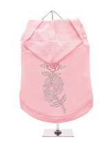 GlamourGlitz Skull & Rose Dog Hoodie - Exclusive GlamourGlitz 100% Cotton Hoodie. With a tattoo design attributing to 80's Glam Rock and crafted with Silver, Green and Red Rhinestuds that catch a sparkle in the light. Wear on it's own or match with a GlamourGlitz ''Mommy and Me'' Women's T-Shirt to complete the look.