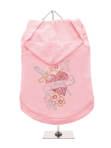 GlamourGlitz Love Heart Dog Hoodie - Exclusive GlamourGlitz 100% Cotton Hoodie. With a symbolic heart tattoo design representing love and courage. Crafted with Red, Green, Silver and Gold Rhinestuds that catch a sparkle in the light. Wear on it's own or match with a GlamourGlitz ''Mommy and Me'' Women's T-Shirt to complete the look.