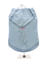 GlamourGlitz Skull & Rose Dog Hoodie - Exclusive GlamourGlitz 100% Cotton Hoodie. With a tattoo design attributing to 80's Glam Rock and crafted with Silver, Green and Red Rhinestuds that catch a sparkle in the light. Wear on it's own or match with a GlamourGlitz ''Mommy and Me'' Women's T-Shirt to complete the look.