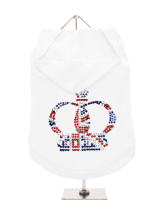 GlamourGlitz Royal Crown Dog Hoodie - Exclusive GlamourGlitz 100% Cotton Hoodie. Fit for your prince or princess, the Crown Design is a real style indicator and a must have look. Crafted with Red, Silver and Blue Rhinestuds that catch a sparkle in the light. Wear on it's own or match with a GlamourGlitz ''Mommy and Me'' Women's T-Shirt...