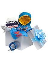 Pampered Boy Luxury Gift Box Hamper - A perfectly gift for that spoilt little boy, our gift-wrapped luxurious  Gift Box Set features a preferred collection of ''Dashing in Blue''  clothing. Presented in a silver blue box with a large blue ribbon this  is the perfect gift for a new pup or a birthday boy, it's sure to make  an impression.