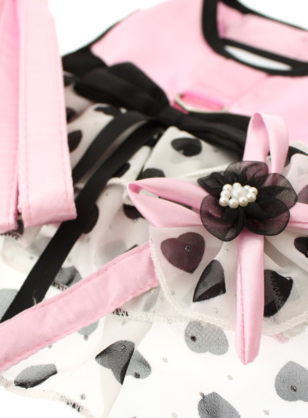 Pink Satin and Hearts Chiffon Harness Dress, Lead and Hat | Dog Bed ...