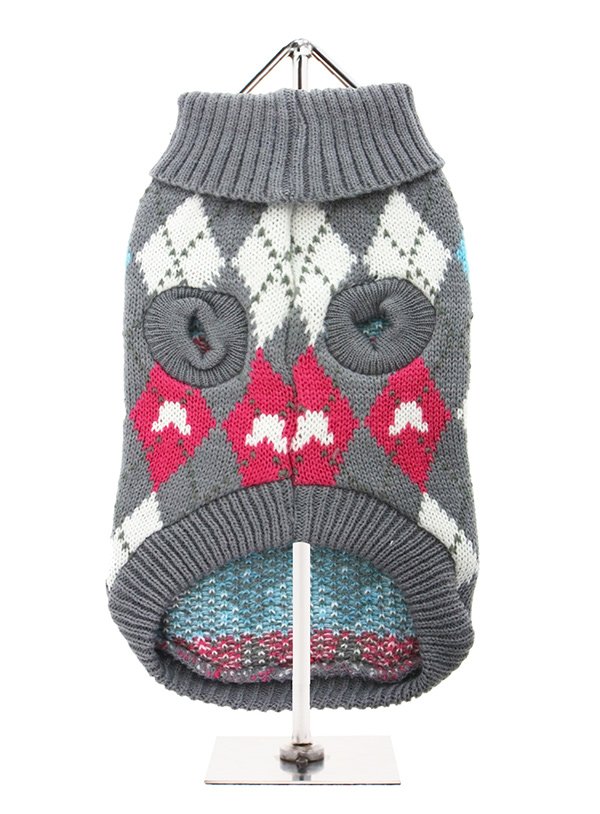 Grey and Pink Argyle Sweater | Dog Knitted Sweaters at Urban Pup