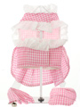 Pink Gingham / White Satin Ribbon Harness Dress, Lead & Hat
