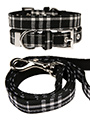 Black & White Tartan Fabric Collar & Lead Set