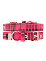 Fuschia Pink Tartan Fabric Collar & Lead Set