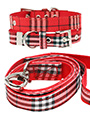 Red Checked Tartan Fabric Collar & Lead Set