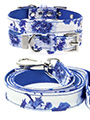 Blue Floral Bouquet Fabric Collar & Lead Set