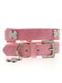 Pink Leather Diamante Collar / Diamante Bone Charm & Lead Set