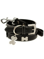 Black Leather Diamante Collar / Diamante Bone Charm & Lead Set